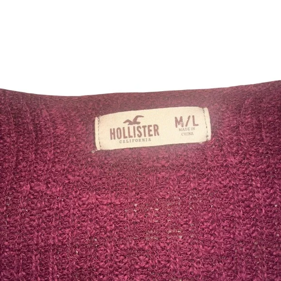 Hollister Burgundy Cable Knit Distressed Sweater Loose Fit Women Size M L - Picture 4 of 5